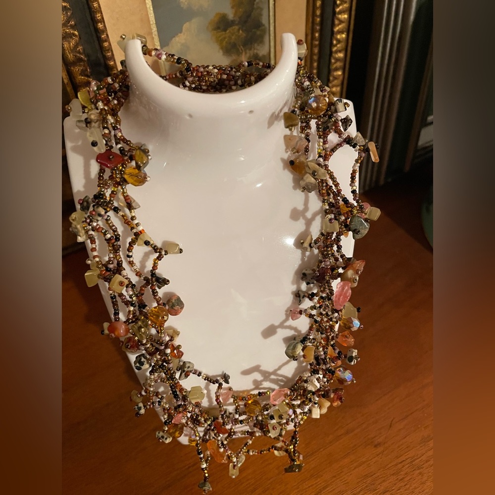 3 for $30 Vintage Multi Strands Magnetic Clasp Seed Bead Gem Crystal Necklace - Picture 2 of 8